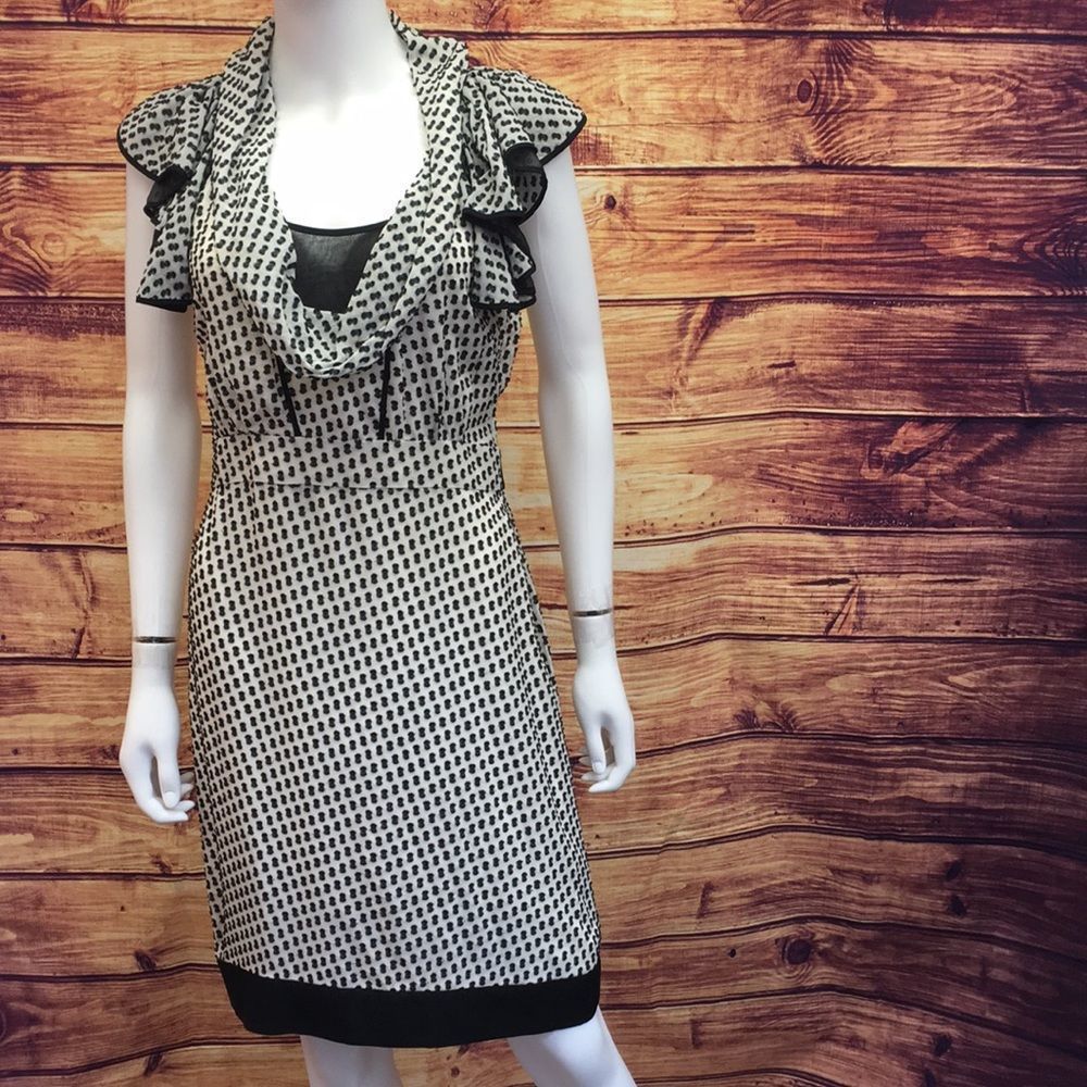 Zac Posen Silk Black & Ivory Textured Ruffle Dress
